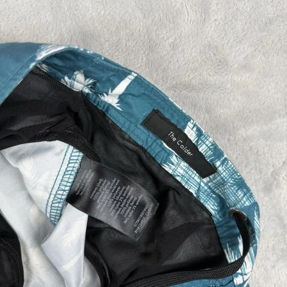 Onia Charles 7"Short Swim Trunks Men 32 Palm Tree Print Teal Mesh Tropical Beach - Picture 3 of 9